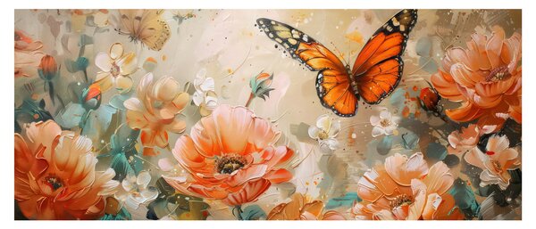 Slika - Leptir i cvijeće, ulje na platnu (120x50 cm)
