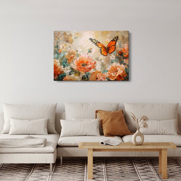 Slika - Leptir i cvijeće, ulje na platnu (90x60 cm)