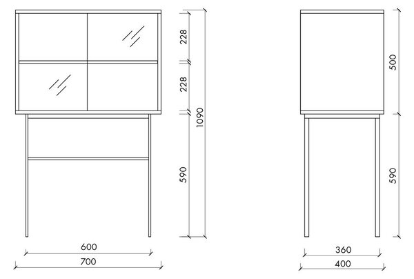 Sivo-bež vitrina s kliznim vratima 70x109x40 cm Lekko – noo.ma