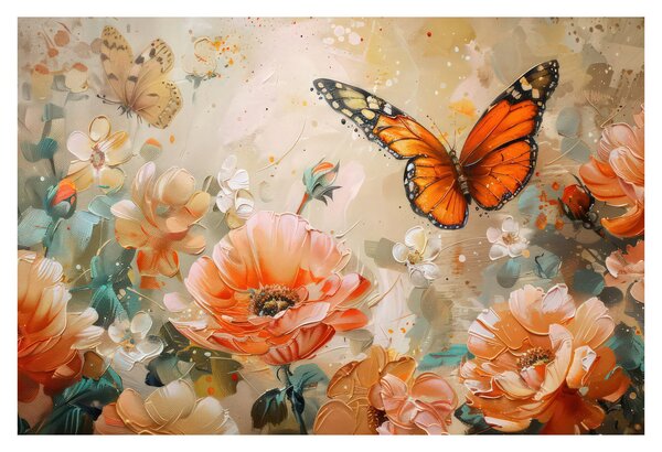 Slika - Leptir i cvijeće, ulje na platnu (90x60 cm)