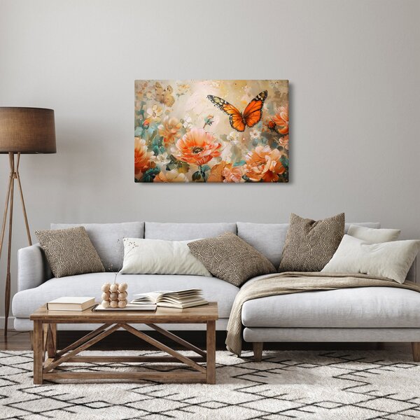 Slika - Leptir i cvijeće, ulje na platnu (90x60 cm)