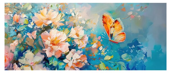 Slika - Leptir i cvijeće, ulje na platnu II. (120x50 cm)