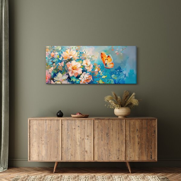 Slika - Leptir i cvijeće, ulje na platnu II. (120x50 cm)