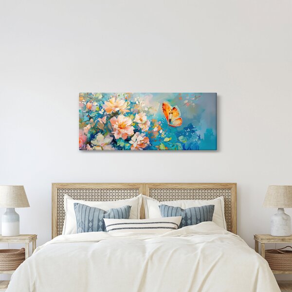 Slika - Leptir i cvijeće, ulje na platnu II. (120x50 cm)