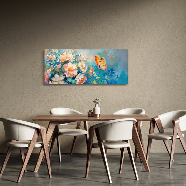 Slika - Leptir i cvijeće, ulje na platnu II. (120x50 cm)