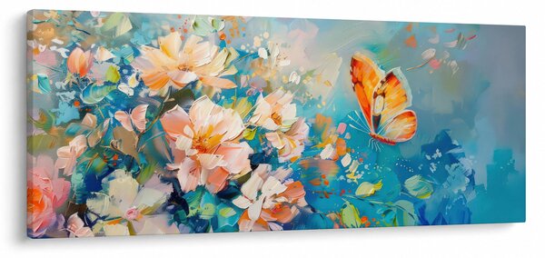 Slika - Leptir i cvijeće, ulje na platnu II. (120x50 cm)