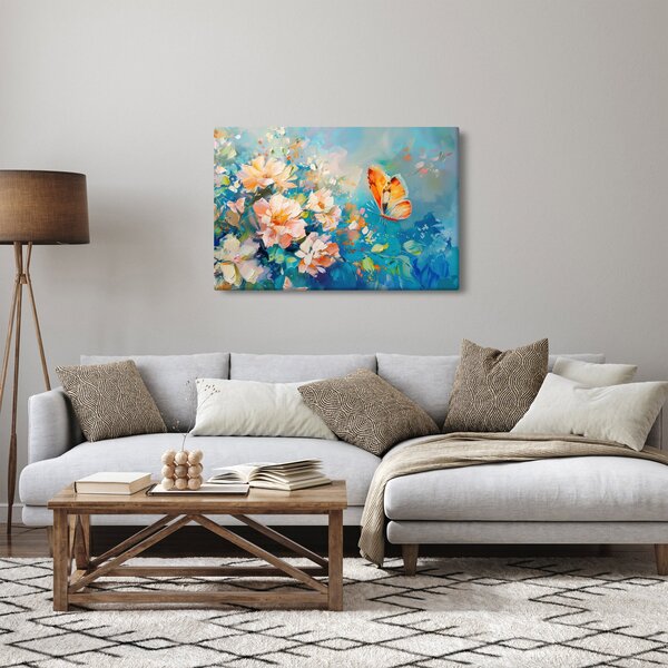 Slika - Leptir i cvijeće, ulje na platnu II. (90x60 cm)