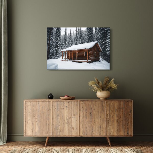 Slika - Koliba prekrivena snijegom (90x60 cm)