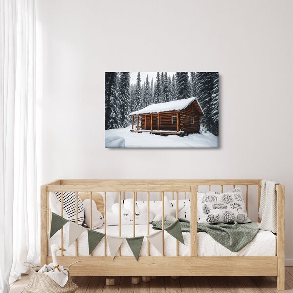 Slika - Koliba prekrivena snijegom (90x60 cm)