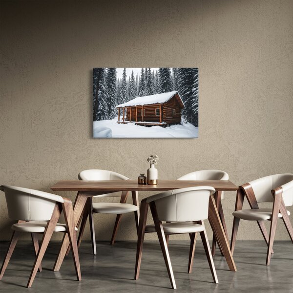 Slika - Koliba prekrivena snijegom (90x60 cm)