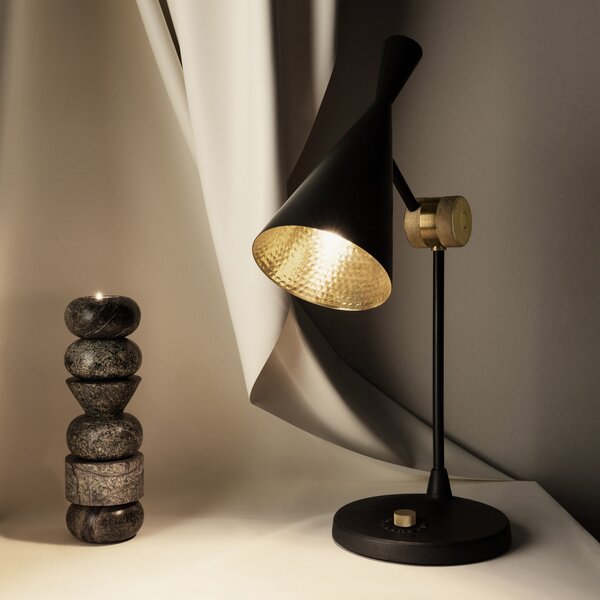 Stolne Lampa Tom Dixon, Beat Table, prigušiv, Crno, Dnevna soba, Metal, Dizajn