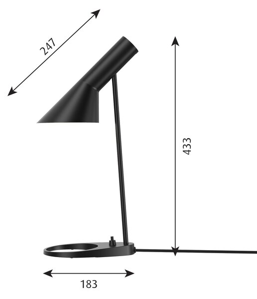 Stolne Lampa Louis Poulsen, AJ Mini, Crno, Dnevna soba, Metal, Dizajn