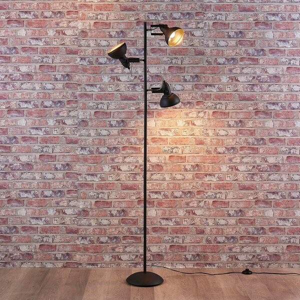 Podne Lampa Lindby, Lilly, Crno, Dnevna soba, Metal, Industrijski dizajn