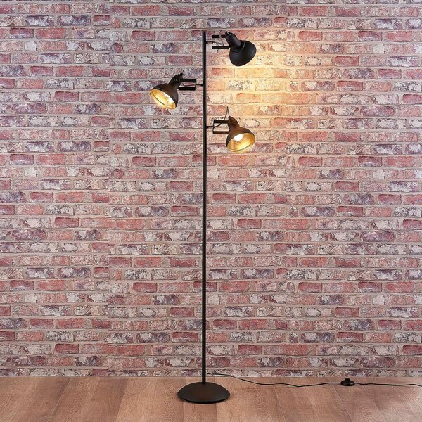 Podne Lampa Lindby, Lilly, Crno, Dnevna soba, Metal, Industrijski dizajn