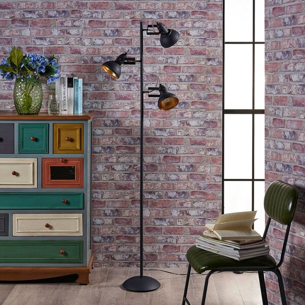 Podne Lampa Lindby, Lilly, Crno, Dnevna soba, Metal, Industrijski dizajn