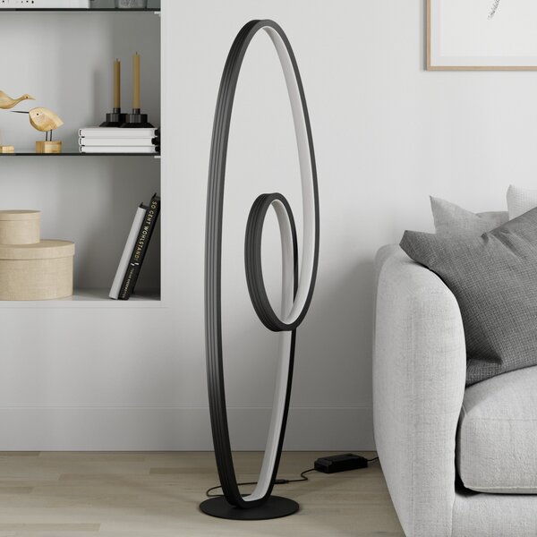 Podne Lampa Lucande, Bronwyn, prigušiv, Crno, Dnevna soba, Metal, Moderan