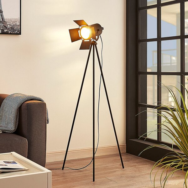 Podne Lampa Lindby, Devon, Crno, Dnevna soba, Metal, Moderan