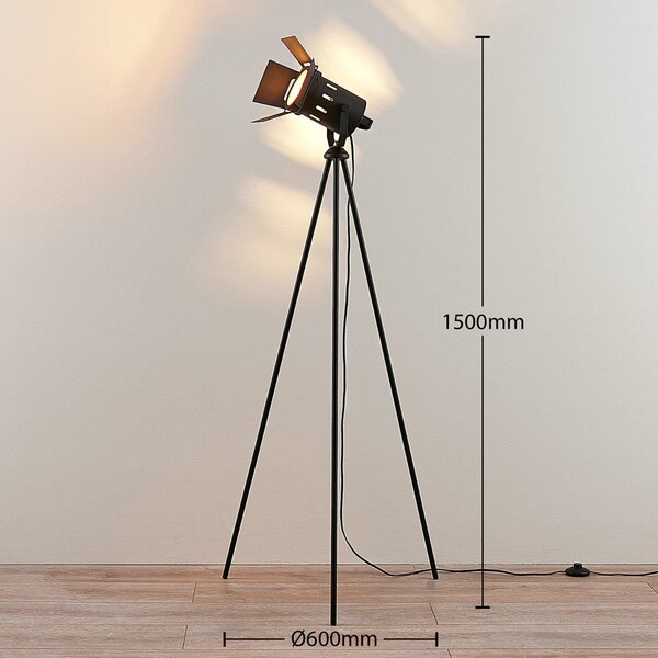 Podne Lampa Lindby, Devon, Crno, Dnevna soba, Metal, Moderan