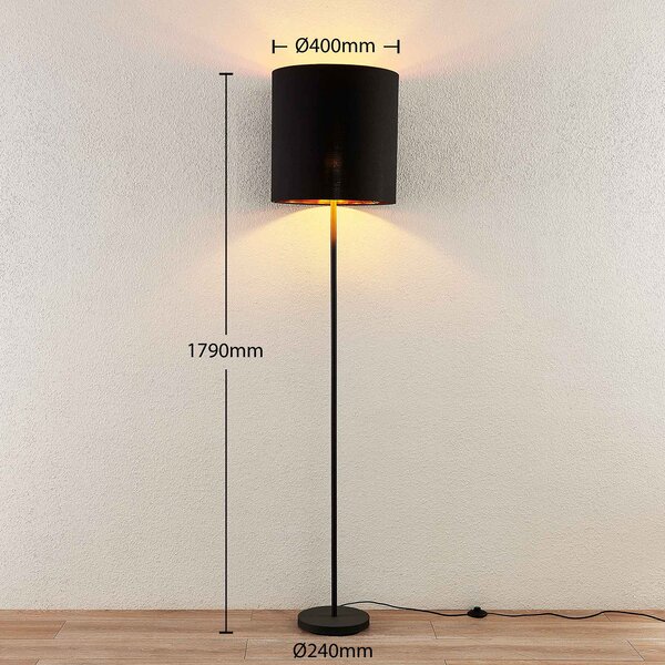 Podne Lampa Lindby, Nymar, Crno, Dnevna soba, Tkanina / tekstil, Moderan
