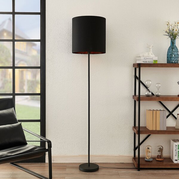 Podne Lampa Lindby, Nymar, Crno, Dnevna soba, Tkanina / tekstil, Moderan