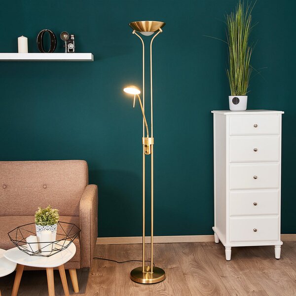 Podne Lampa Lindby, Josefin, prigušiv, Zlato / mjed, Dnevna soba, Metal, Moderan