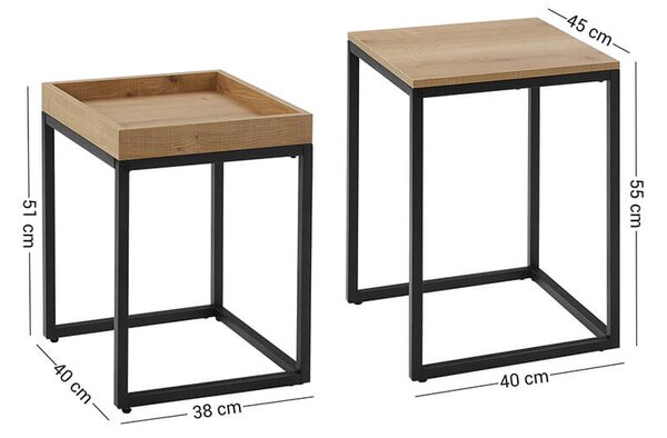Set odlagališnih stolića TAYLOR dekor hrast, set 2 kom, 40x45cm