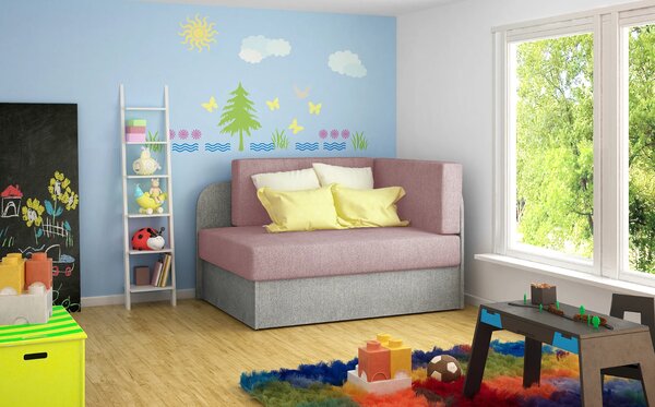 Mala sofa na razvlačenje ROSA, svijetlo roza/svijetlo siva