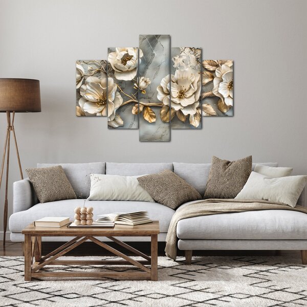 Slika - Mramorna pozadina s cvijećem (150x105 cm)