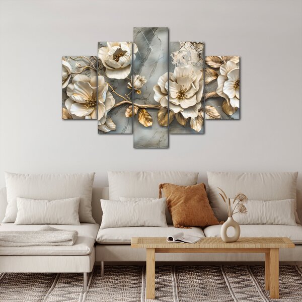 Slika - Mramorna pozadina s cvijećem (150x105 cm)