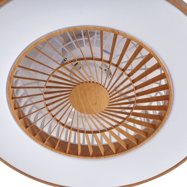 Teleo LED Stropni ventilator CCT Drvo - Lindby Lindby, Teleo, prigušiv, Drvo, Dnevna soba, Plastika, Moderan