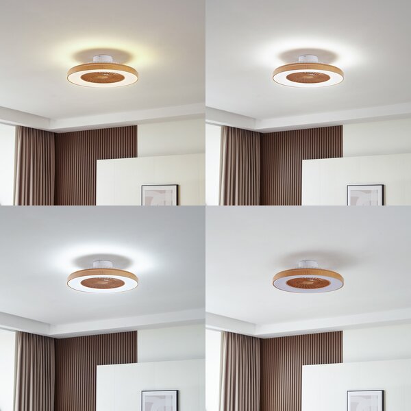 Teleo LED Stropni ventilator CCT Drvo - Lindby Lindby, Teleo, prigušiv, Drvo, Dnevna soba, Plastika, Moderan