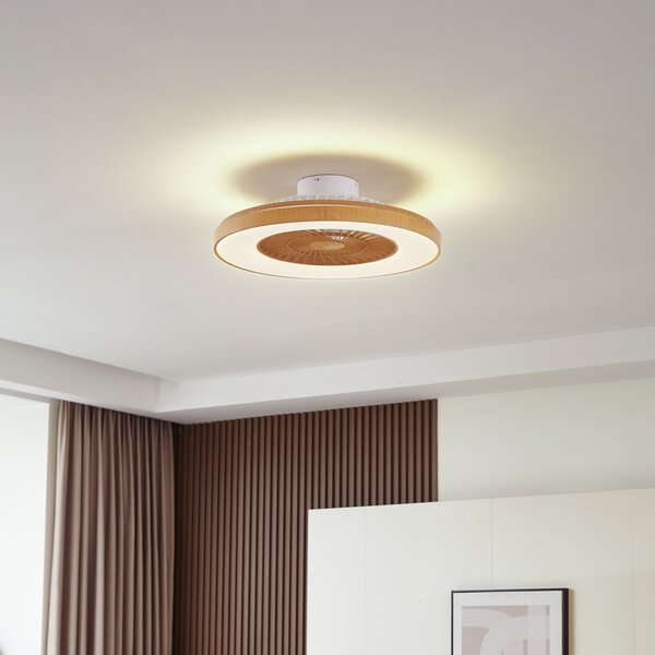 Teleo LED Stropni ventilator CCT Drvo - Lindby Lindby, Teleo, prigušiv, Drvo, Dnevna soba, Plastika, Moderan