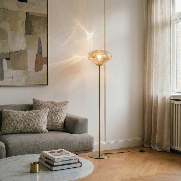 Podne Lampa Lindby, Lelia, Bež, Blagovaonica, Staklo, Dizajn
