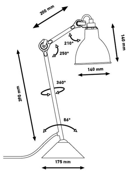 Lampe Gras 205 stolna lampa, crna/bakrena - DCW