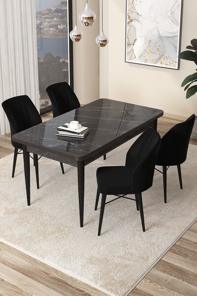 Zondo.hr Blagovaonski set Arpo L (crni mramor + crna) (za 4 osobe). Akcija -30%. 1144486