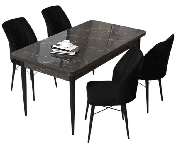 Zondo.hr Blagovaonski set Arpo L (crni mramor + crna) (za 4 osobe). Akcija -30%. 1144486