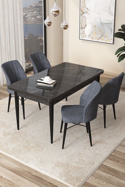 Zondo.hr Blagovaonski set Arpo L (crna + dim mramor) (za 4 osobe). Akcija -30%. 1144485