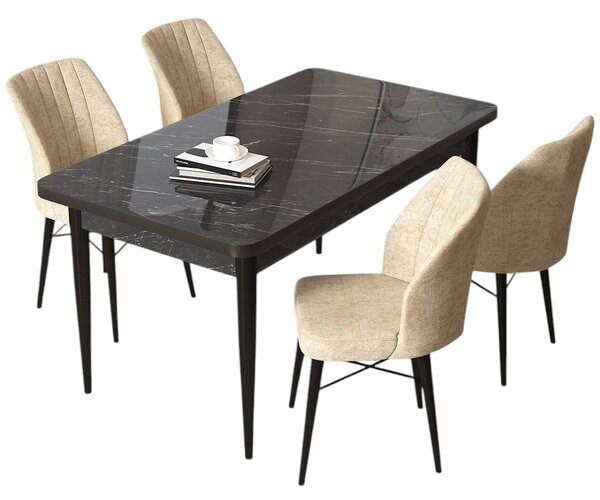 Zondo.hr Blagovaonski set Arpo (crni mramor + krem) (za 4 osobe). Akcija -30%. 1144497