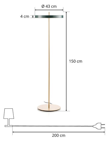 Podne Lampa UMAGE, Asteria Floor, prigušiv, Zelena, Dnevna soba, Metal, Dizajn