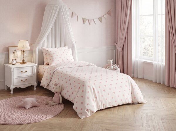 Pamučna posteljina HEARTIS PINK krem Dimenzije posteljine: 70 x 80 cm | 140 x 200 cm