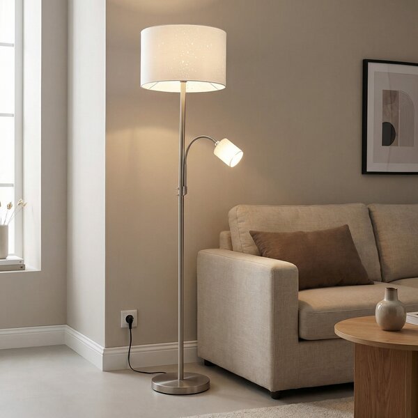 Podne Lampa Lindby, Jaileen, Bijela, Dnevna soba, Tkanina / tekstil, Moderan