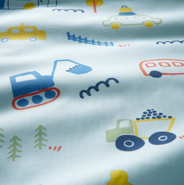 Dječja pamučna posteljina MINI TRUCKS TALES plava, 100% pamuk Dimenzije posteljine: 70 x 80 cm | 140 x 200 cm