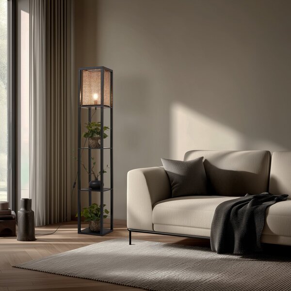 Podne Lampa Lindby, Birta, Crno, Dnevna soba, Drvo, Moderan