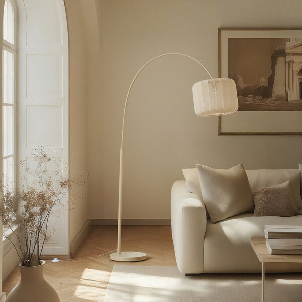 Podne Lampa Lindby, Helin, Bež, Dnevna soba, Tkanina / tekstil, Moderan
