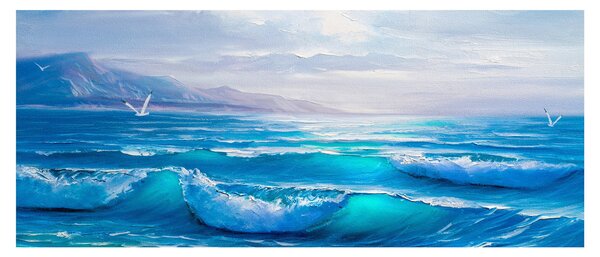 Slika - Ulje na platnu mora s galebovima (120x50 cm)