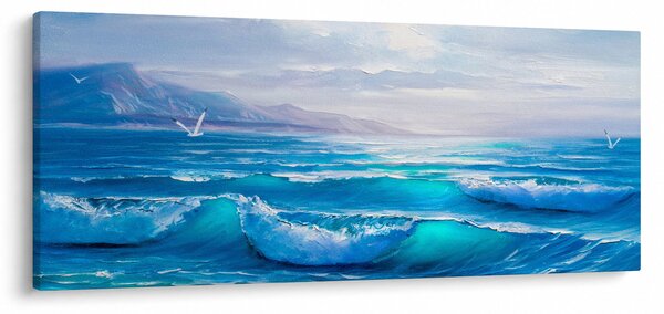 Slika - Ulje na platnu mora s galebovima (120x50 cm)
