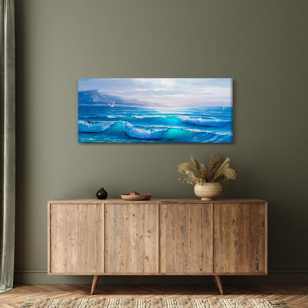Slika - Ulje na platnu mora s galebovima (120x50 cm)