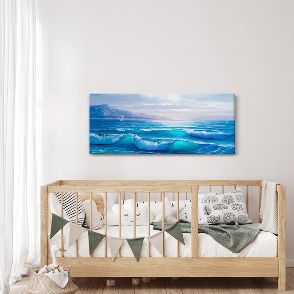 Slika - Ulje na platnu mora s galebovima (120x50 cm)