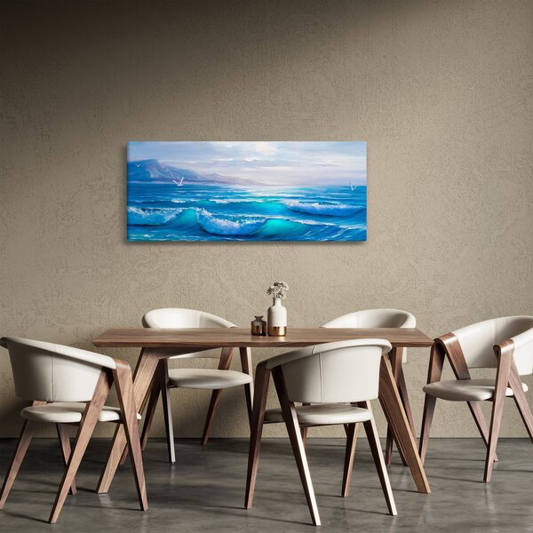 Slika - Ulje na platnu mora s galebovima (120x50 cm)