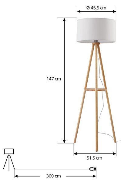 Podne Lampa Lindby, Adamio, Bijela, Dnevna soba, Tkanina / tekstil, Seoska kuća / rustikalni
